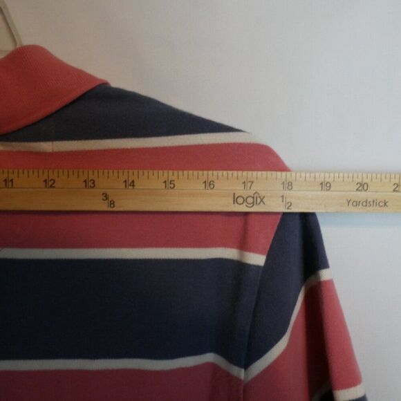 Arrow Men's Size L Allover Wide-Stripe Pique Polo Shirt Desert Rose / Navy - Picture 7 of 11